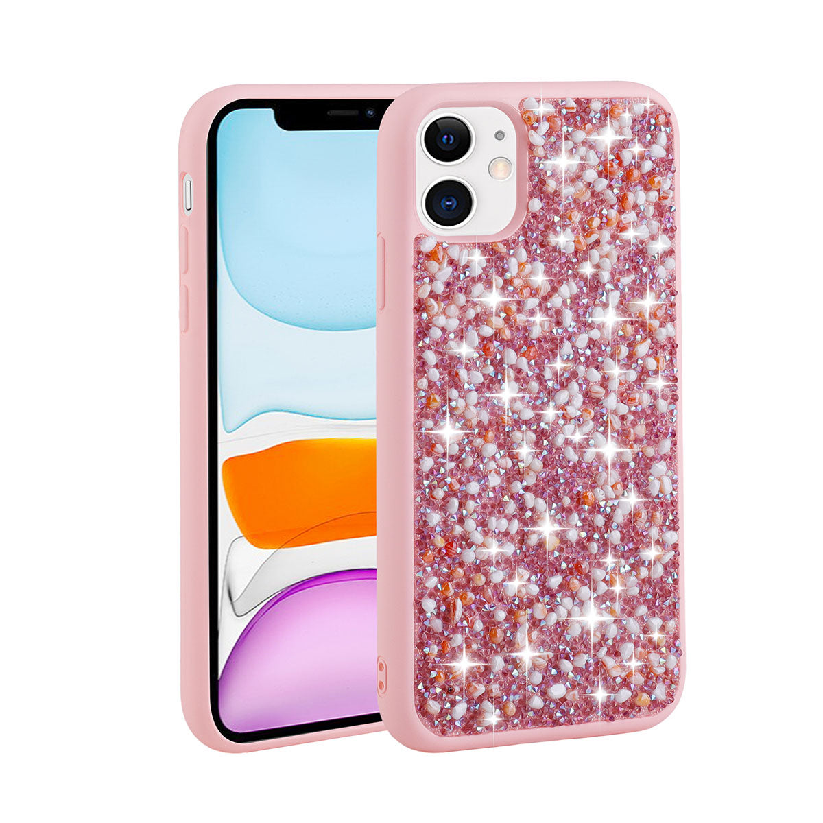 Apple iPhone 11 Kılıf Parlak Taşlı Tasarım Zore Linea Kapak Pembe