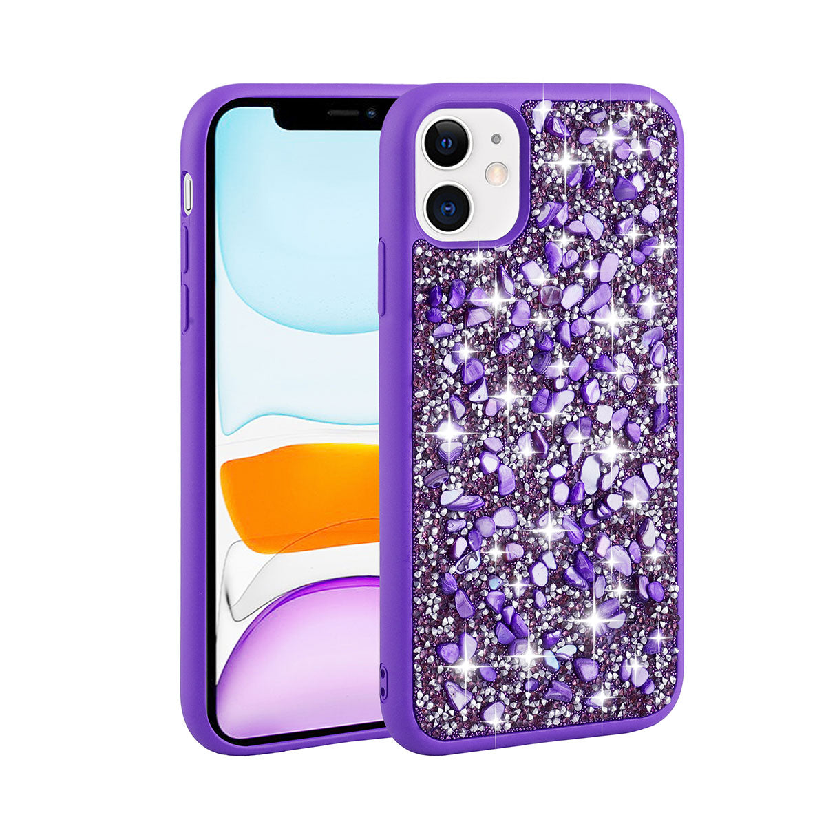 Apple iPhone 11 Kılıf Parlak Taşlı Tasarım Zore Linea Kapak Mor