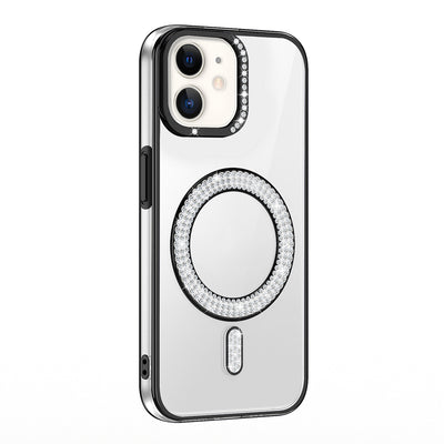 Apple iPhone 11 Kılıf Pırlanta Taş Tasarımlı M-safe Şarj Özellikli Zore Karetta Silikon Kapak Siyah