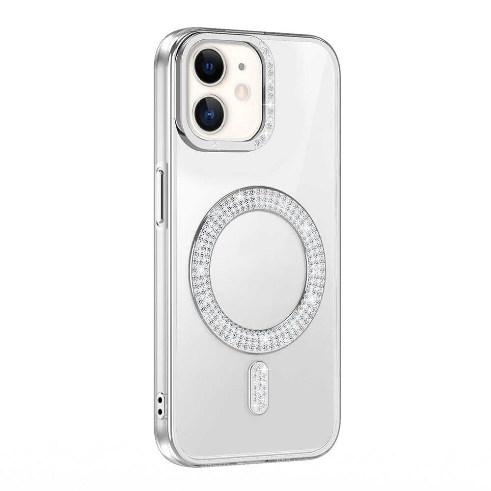 Apple iPhone 11 Kılıf Pırlanta Taş Tasarımlı M-safe Şarj Özellikli Zore Karetta Silikon Kapak Gümüş