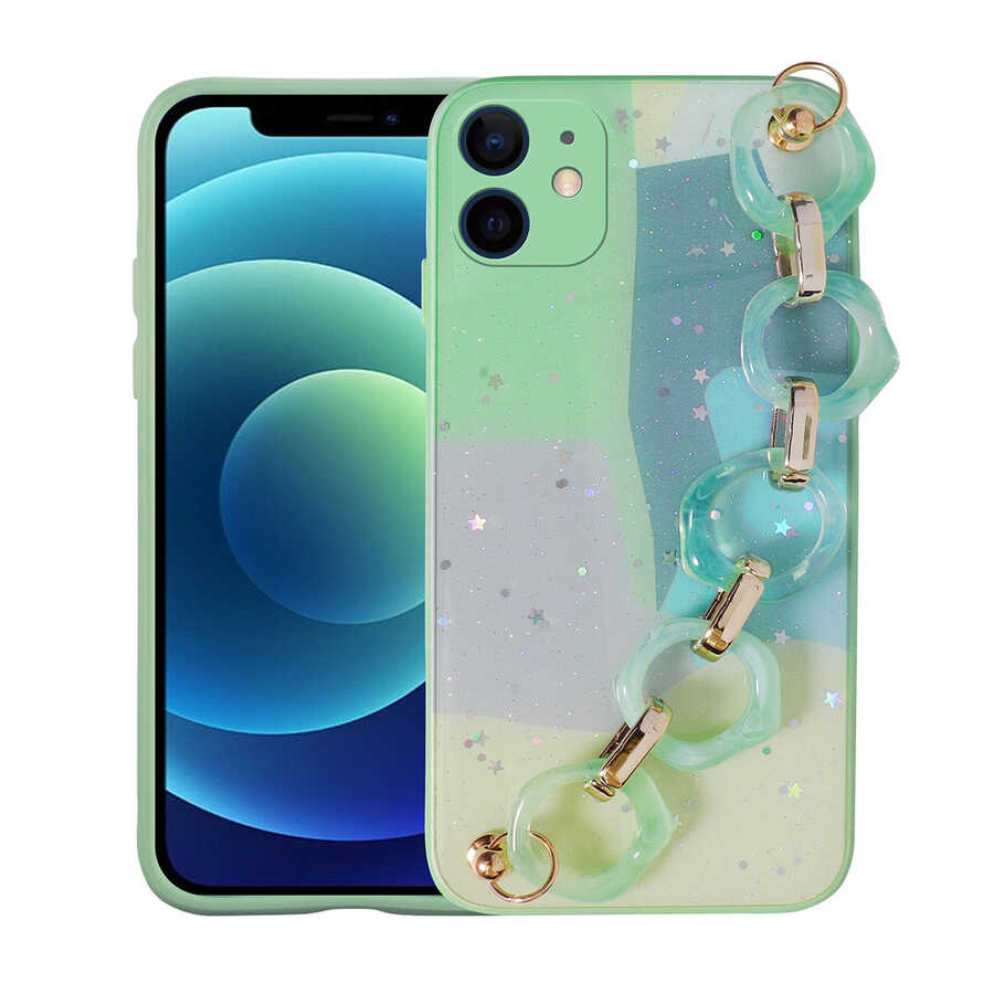 Apple iPhone 11 Kılıf Simli Desenli El Askılı Tutacaklı Zore Elsa Silikon Kapak