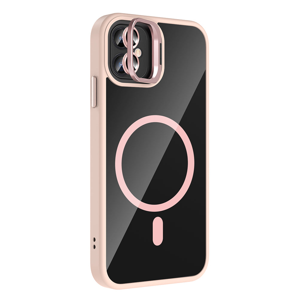 Apple iPhone 11 Kılıf Standlı ve Kamera Lens Hediyeli M-Safe Şarj Özellikli Zore Etro Kapak Derin Mor