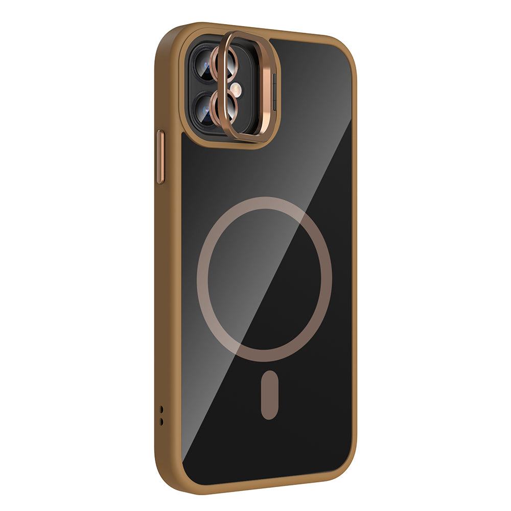 Apple iPhone 11 Kılıf Standlı ve Kamera Lens Hediyeli M-Safe Şarj Özellikli Zore Etro Kapak Derin Mor