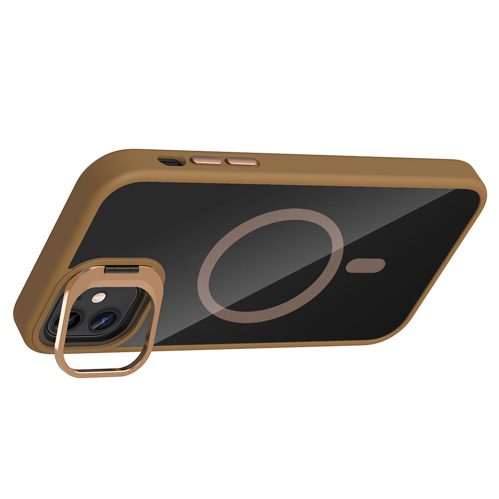 Apple iPhone 11 Kılıf Standlı ve Kamera Lens Hediyeli M-Safe Şarj Özellikli Zore Etro Kapak Derin Mor