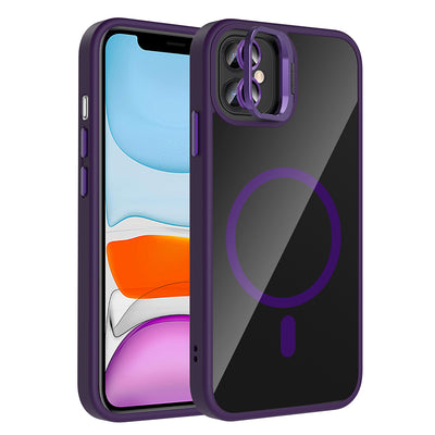 Apple iPhone 11 Kılıf Standlı ve Kamera Lens Hediyeli M-Safe Şarj Özellikli Zore Etro Kapak Siyah