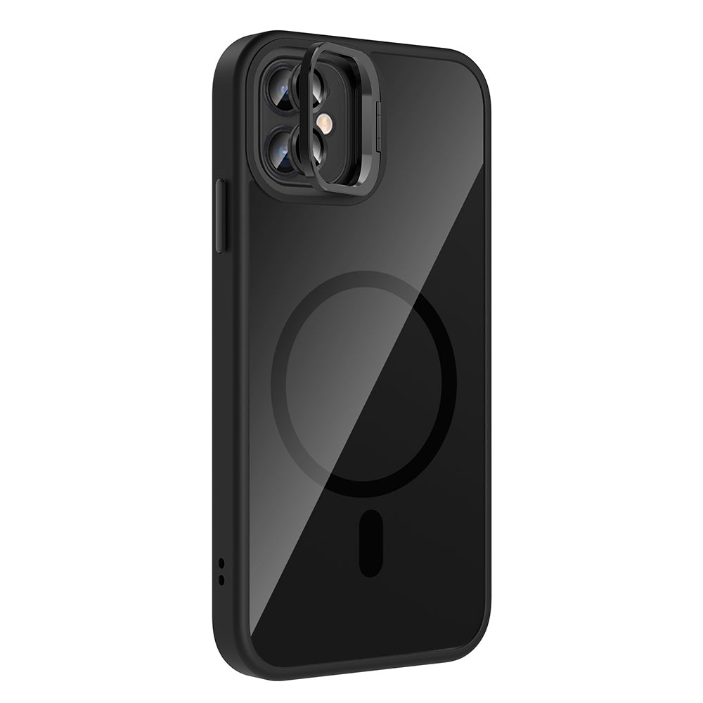 Apple iPhone 11 Kılıf Standlı ve Kamera Lens Hediyeli M-Safe Şarj Özellikli Zore Etro Kapak Gri