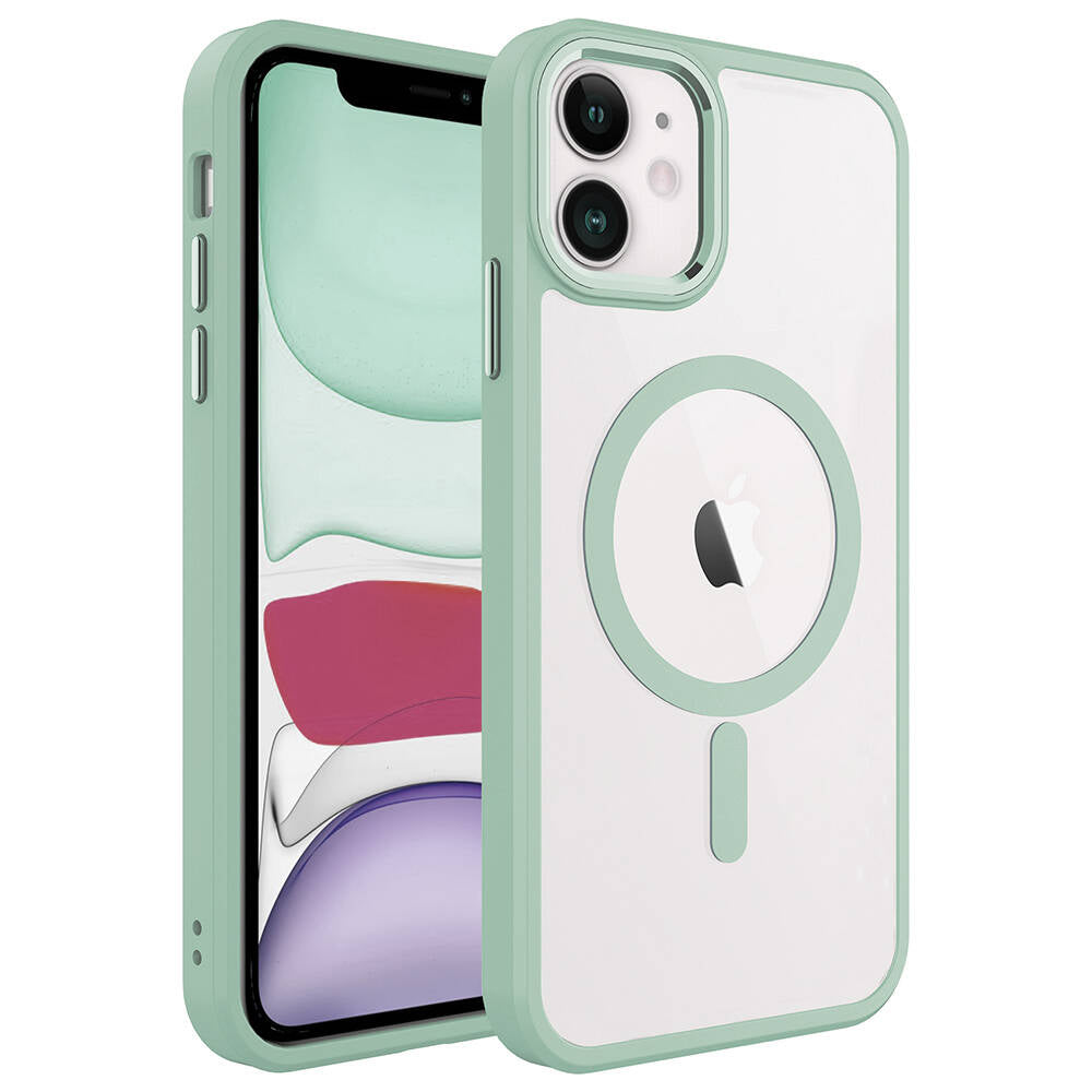 Apple iPhone 11 Kılıf Wireless Şarj Özellikli Zore Krom M-safe Silikon Kapak