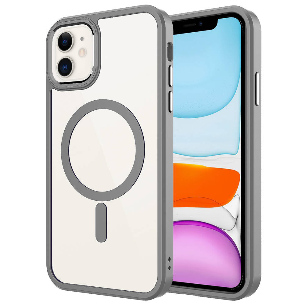 Apple iPhone 11 Kılıf Wireless Şarj Özellikli Zore Krom M-safe Silikon Kapak