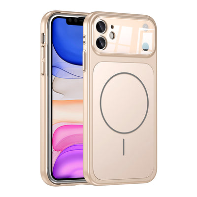 Apple iPhone 11 Kılıf Zore M-Safe Şarj Özellikli Kamera Korumalı Formen Kapak Gold