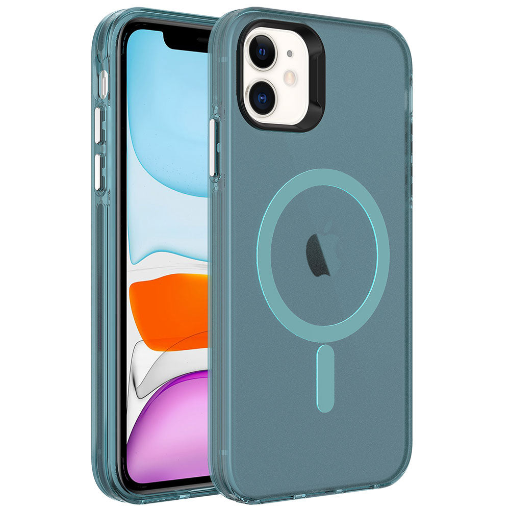 Apple iPhone 11 Kılıf Zore M-safe Şarj Özellikli Buzlu Transparan C-Pro Sert Kapak Renksiz