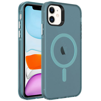 Apple iPhone 11 Kılıf Zore M-safe Şarj Özellikli Buzlu Transparan C-Pro Sert Kapak Yeşil