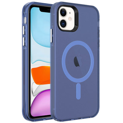 Apple iPhone 11 Kılıf Zore M-safe Şarj Özellikli Buzlu Transparan C-Pro Sert Kapak Lacivert