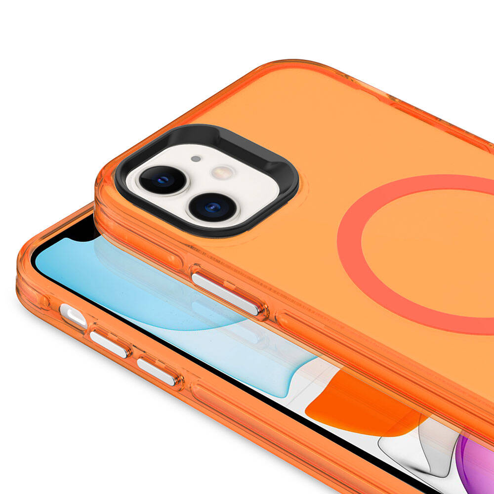 Apple iPhone 11 Kılıf Zore M-safe Şarj Özellikli Buzlu Transparan C-Pro Sert Kapak Turuncu