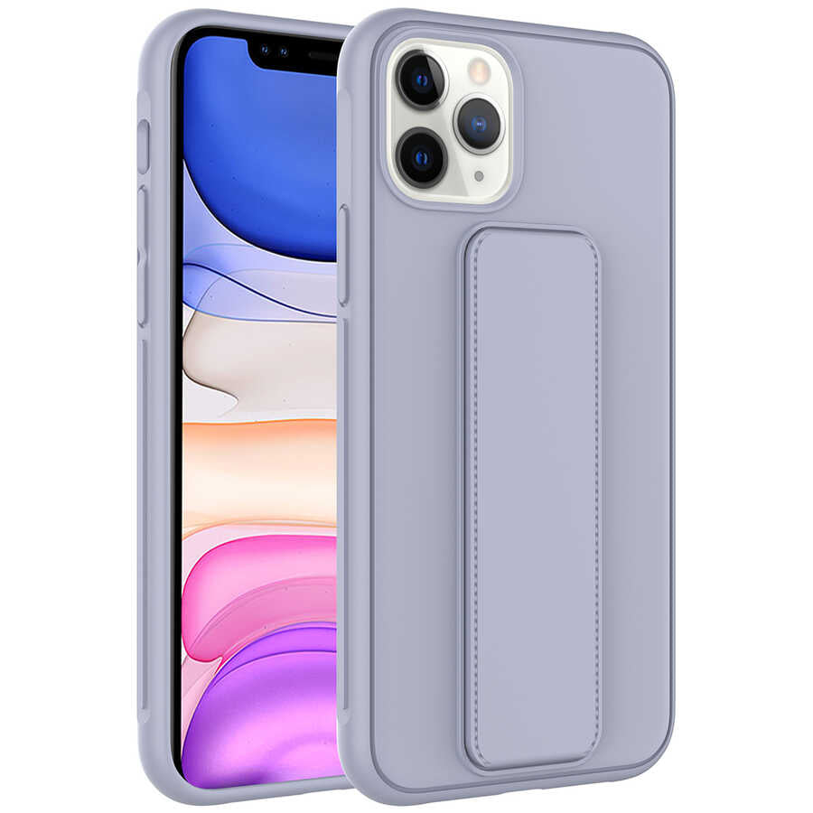 Apple iPhone 11 Pro Max Kılıf Zore Qstand Kapak Gri