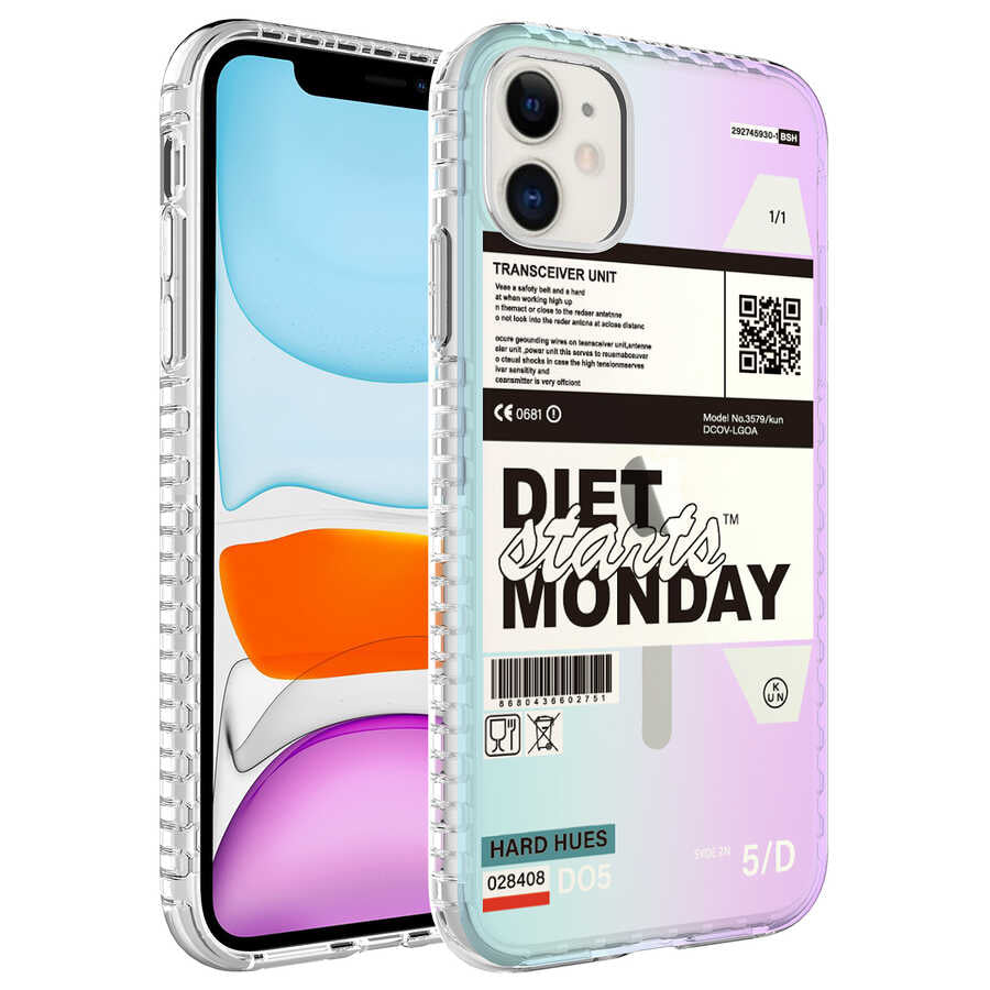 Apple iPhone 12 Kılıf Airbag Kenarlı Renkli Desenli Silikon Zore Elegans Kapak NO5