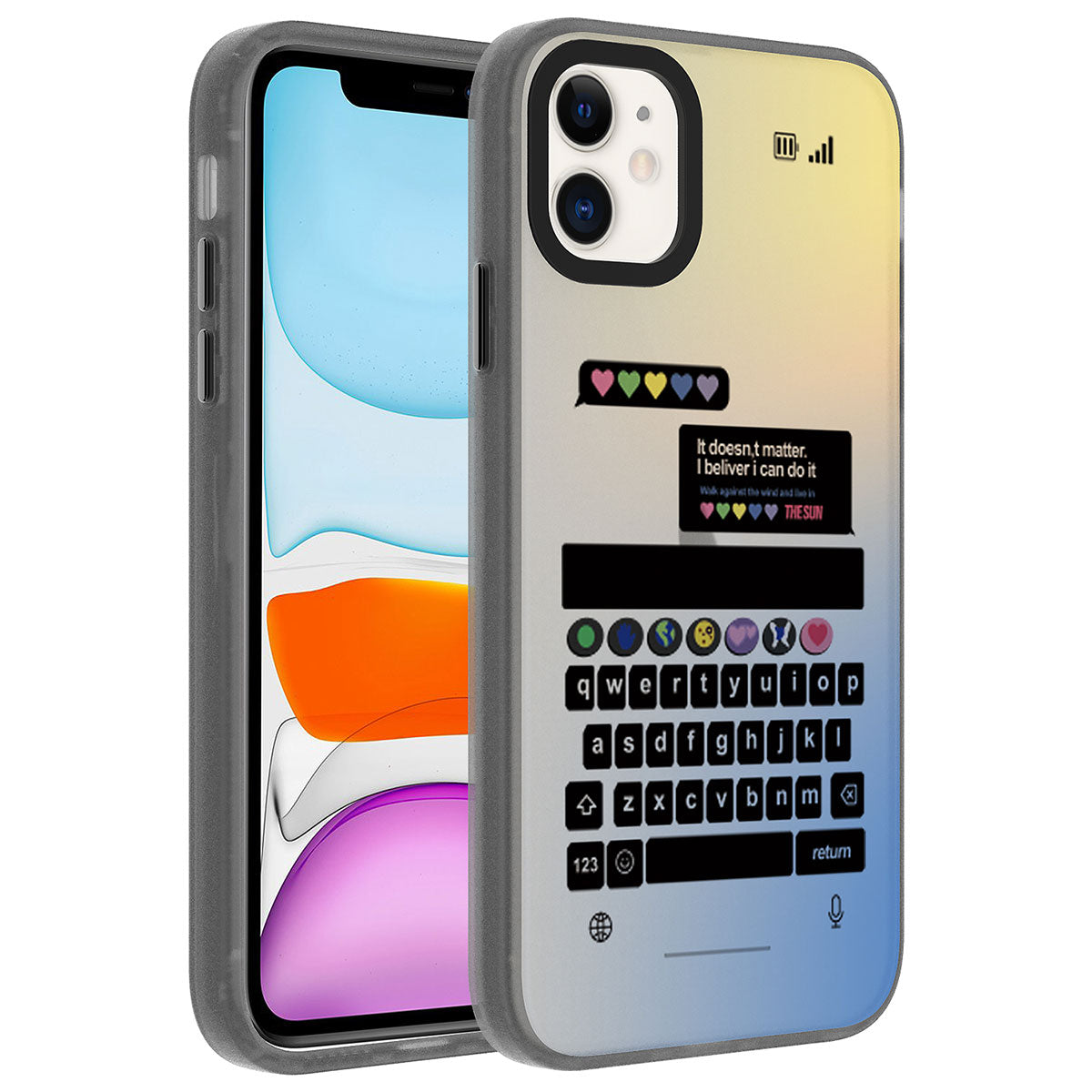 Apple iPhone 12 Kılıf Desenli Zore Dragon Sert Kapak Klavye
