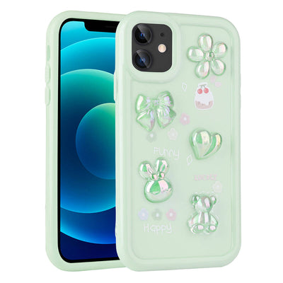 Apple iPhone 12 Kılıf Kabartma Figürlü Parlak Zore Toys Silikon Kapak Beyaz
