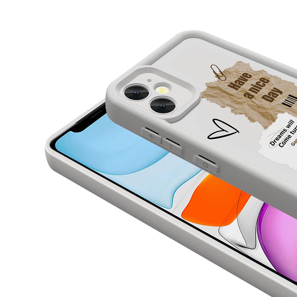 Apple iPhone 12 Kılıf Kamera Korumalı Baskılı Arka Yüzey Zore Klas Kapak Açık Kahve