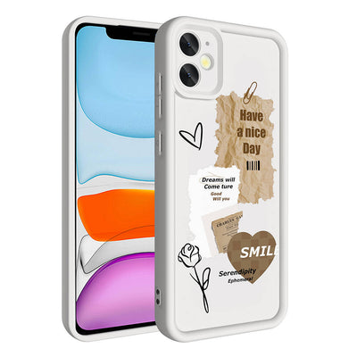 Apple iPhone 12 Kılıf Kamera Korumalı Baskılı Arka Yüzey Zore Klas Kapak Beyaz