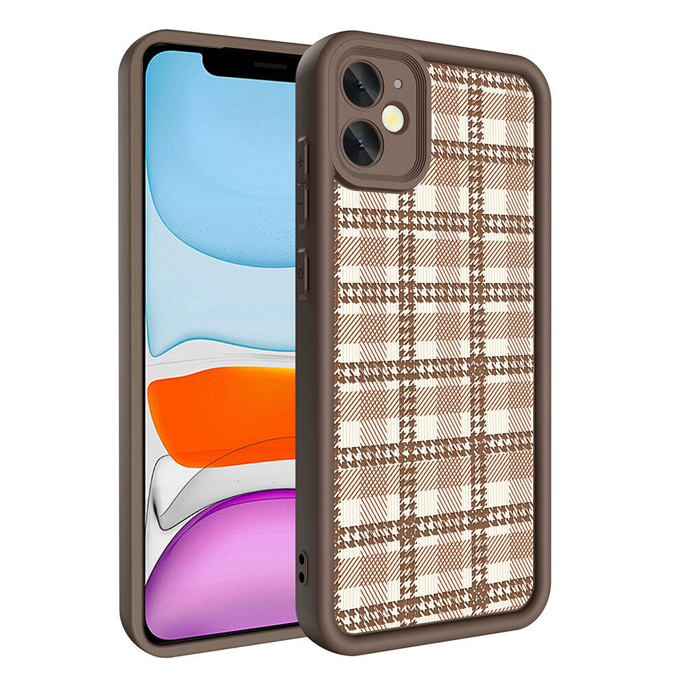 Apple iPhone 12 Kılıf Kamera Korumalı Baskılı Arka Yüzey Zore Klas Kapak Koyu Kahve