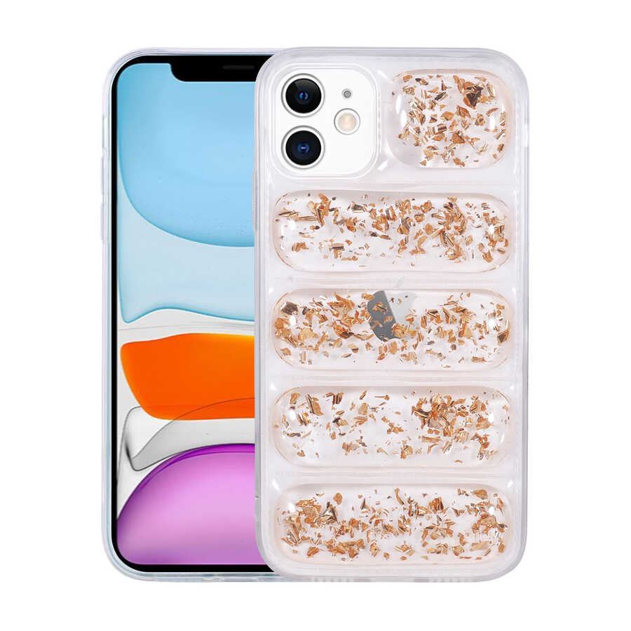 Apple iPhone 12 Kılıf Kamera Korumalı Simli Airbag'li Zore Dalga Kapak Gold