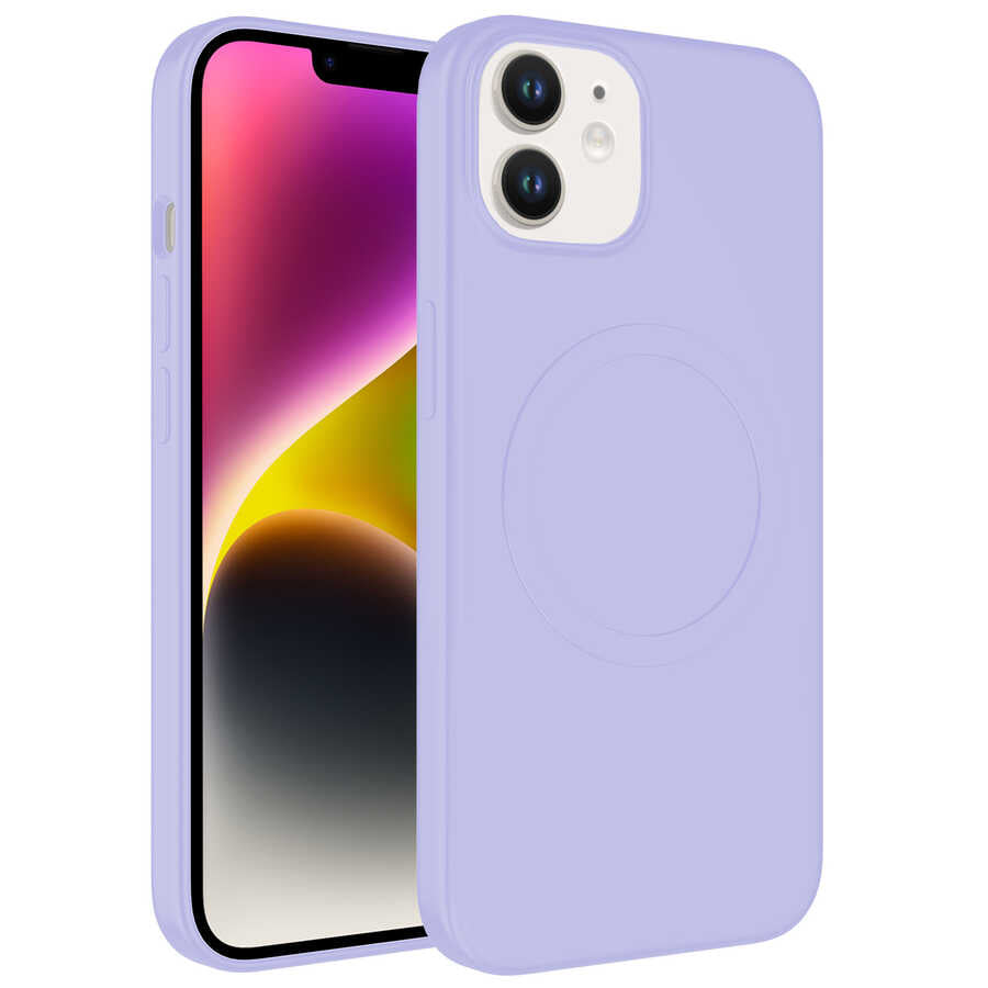 Apple iPhone 12 Kılıf M-safe Wireless Şarj Özellikli Pastel Renk Silikon Zore Plas Kapak
