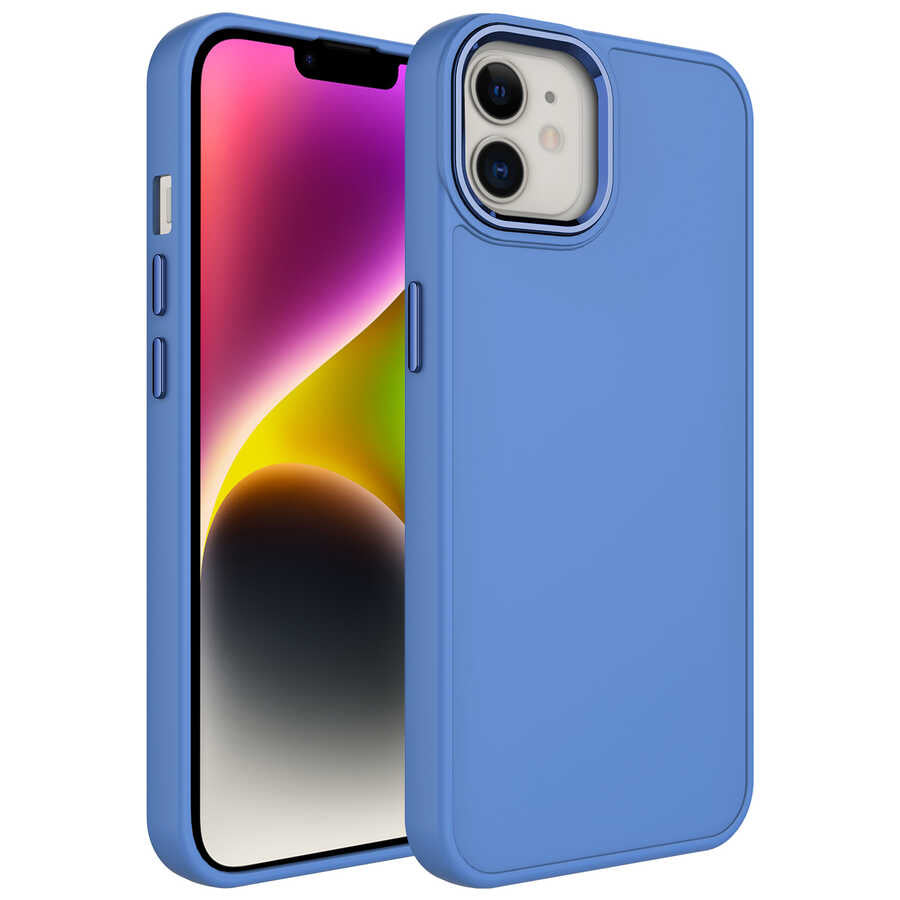 Apple iPhone 12 Kılıf Metal Çerçeve ve Buton Tasarımlı Silikon Zore Luna Kapak Lavendery Gray