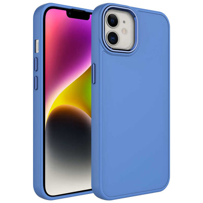 Apple iPhone 12 Kılıf Metal Çerçeve ve Buton Tasarımlı Silikon Zore Luna Kapak Lavendery Gray