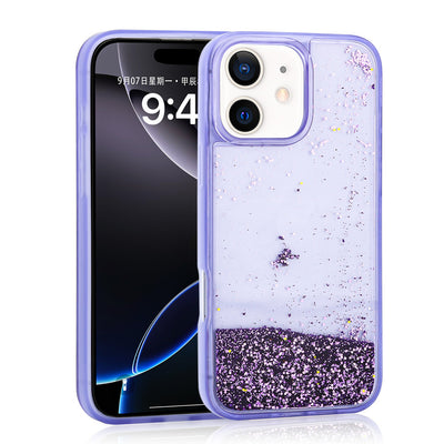 Apple iPhone 12 Kılıf Sıvılı Simli Şeffaf Arka Yüzey Zore Keto Silikon Kapak Pembe