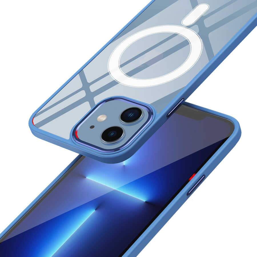 Apple iPhone 12 Kılıf Wireless Şarj Özellikli Zore Krom M-safe Silikon Kapak Pembe Açık