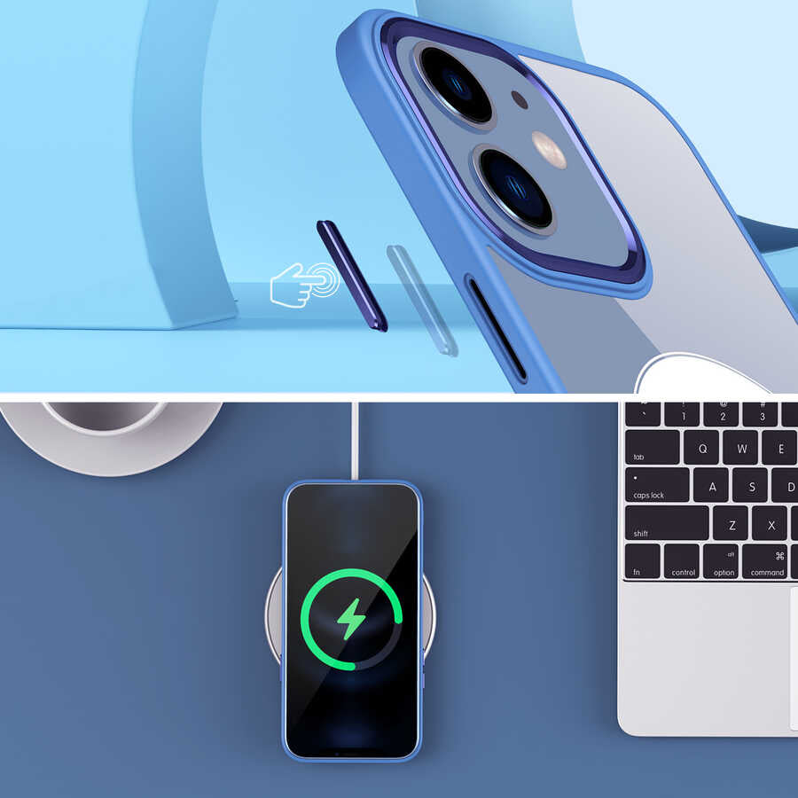 Apple iPhone 12 Kılıf Wireless Şarj Özellikli Zore Krom M-safe Silikon Kapak Lavendery Gray