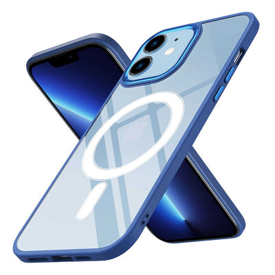 Apple iPhone 12 Kılıf Wireless Şarj Özellikli Zore Krom M-safe Silikon Kapak Lacivert