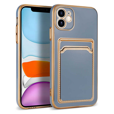 Apple iPhone 12 Kılıf Zore Bark Kartlıklı Kapak Mavi