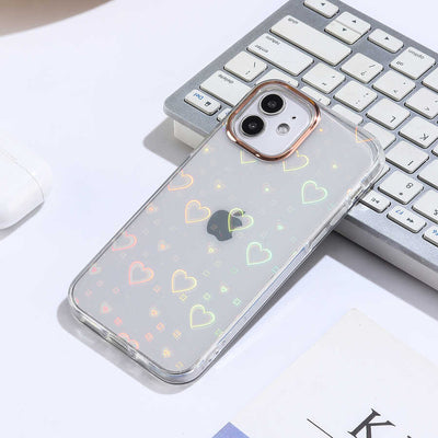 Apple iPhone 12 Kılıf Zore Sidney Desenli Sert Kapak Heart No1