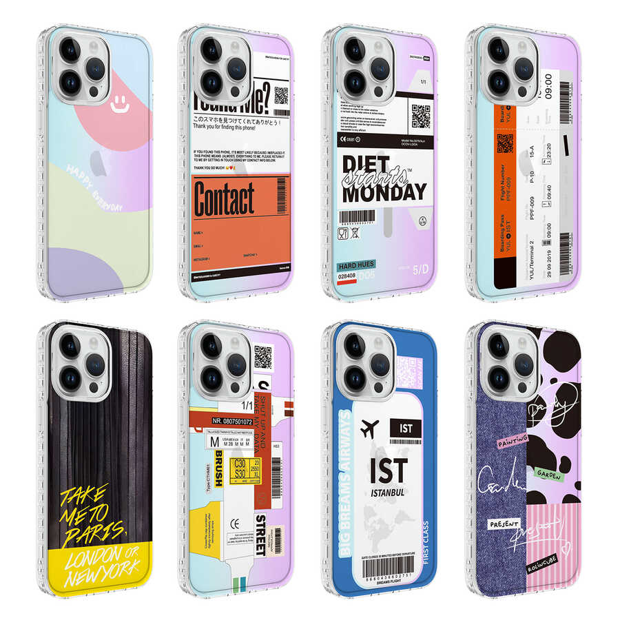 Apple iPhone 12 Pro Kılıf Airbag Kenarlı Renkli Desenli Silikon Zore Elegans Kapak NO4