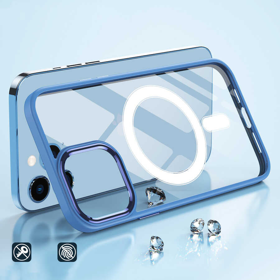 Apple iPhone 12 Pro Kılıf Wireless Şarj Özellikli Zore Krom M-safe Silikon Kapak Siyah