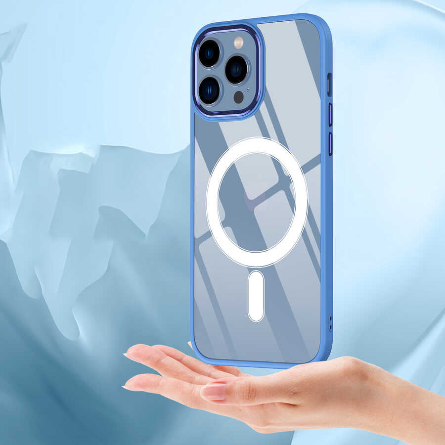 Apple iPhone 12 Pro Kılıf Wireless Şarj Özellikli Zore Krom M-safe Silikon Kapak Pembe Açık