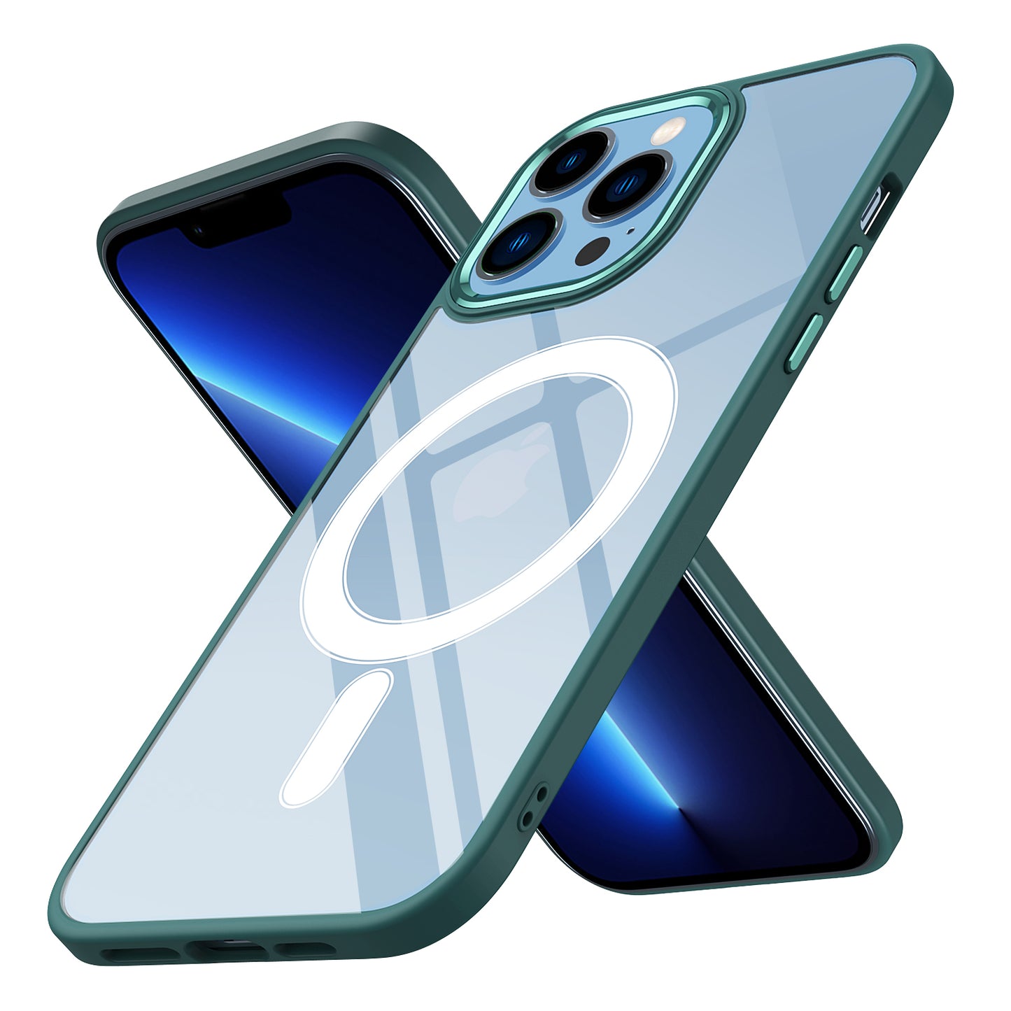 Apple iPhone 12 Pro Kılıf Wireless Şarj Özellikli Zore Krom M-safe Silikon Kapak Koyu Yeşil