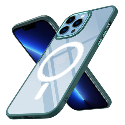 Apple iPhone 12 Pro Kılıf Wireless Şarj Özellikli Zore Krom M-safe Silikon Kapak Koyu Yeşil