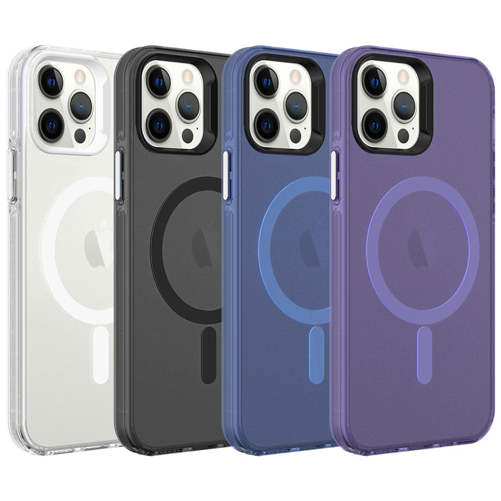 Apple iPhone 12 Pro Kılıf Zore M-safe Şarj Özellikli Buzlu Transparan C-Pro Sert Kapak Siyah