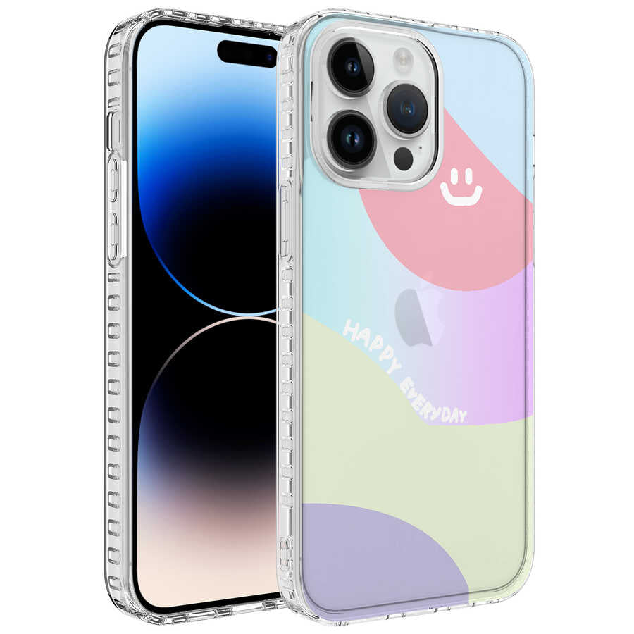 Apple iPhone 12 Pro Max Kılıf Airbag Kenarlı Renkli Desenli Silikon Zore Elegans Kapak