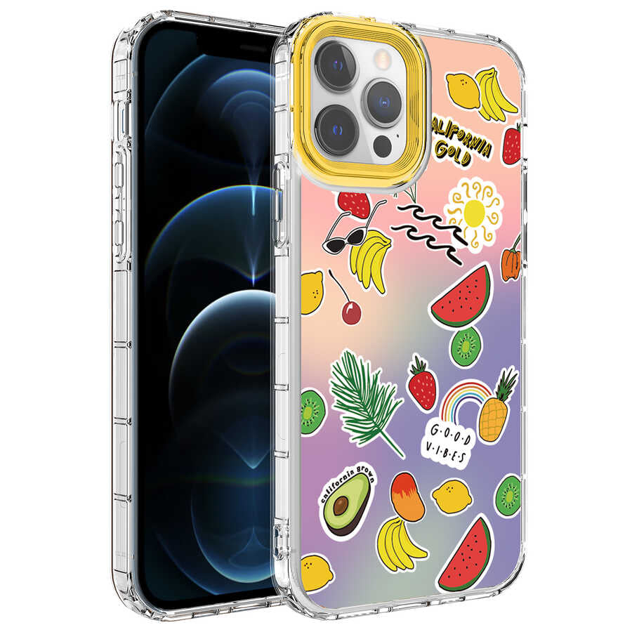 Apple iPhone 12 Pro Max Kılıf Kamera Korumalı Renkli Desenli Sert Silikon Zore Korn Kapak