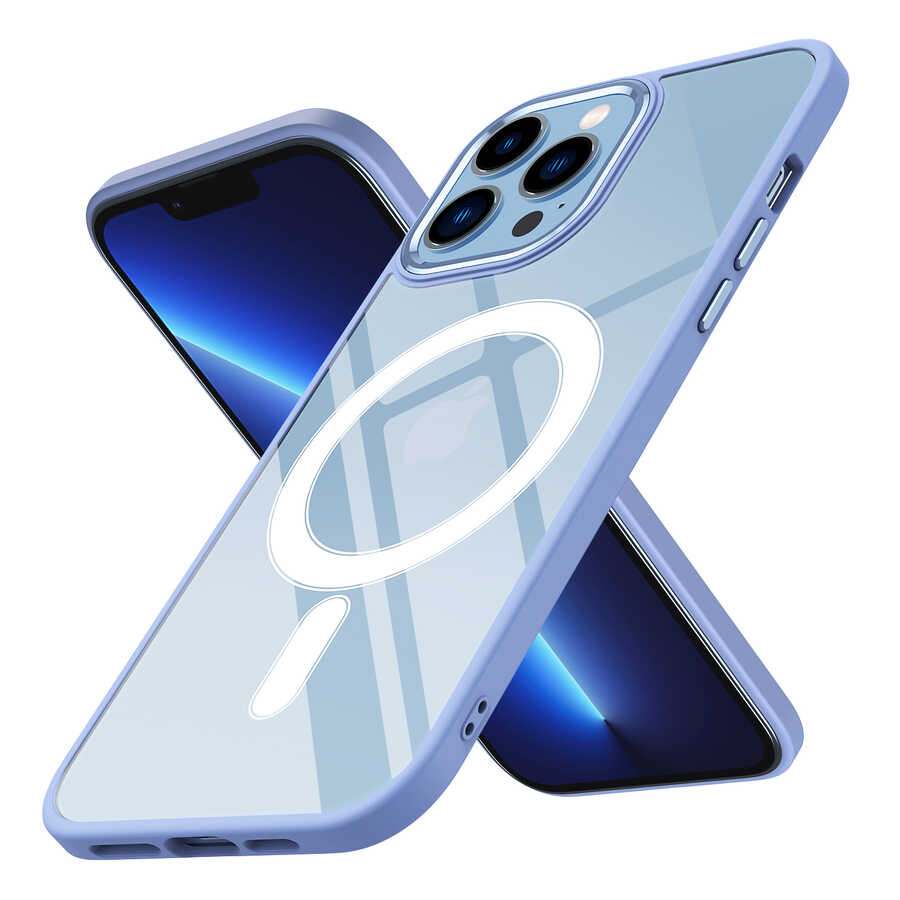 Apple iPhone 12 Pro Max Kılıf Wireless Şarj Özellikli Zore Krom M-safe Silikon Kapak Lacivert