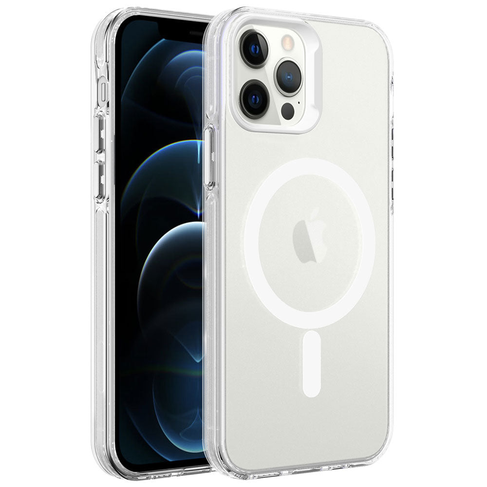 Apple iPhone 12 Pro Max Kılıf Zore M-safe Şarj Özellikli Buzlu Transparan C-Pro Sert Kapak Renksiz