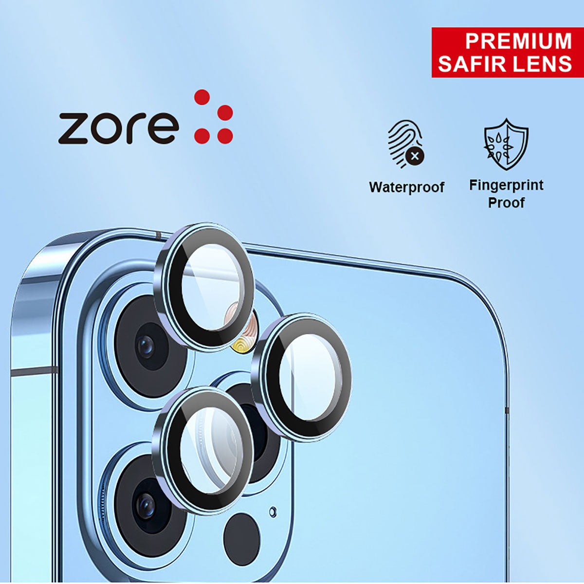 Apple iPhone 12 Pro Max Zore CL-12 Premium Safir Parmak İzi Bırakmayan Anti-Reflective Kamera Lens Koruyucu Mavi