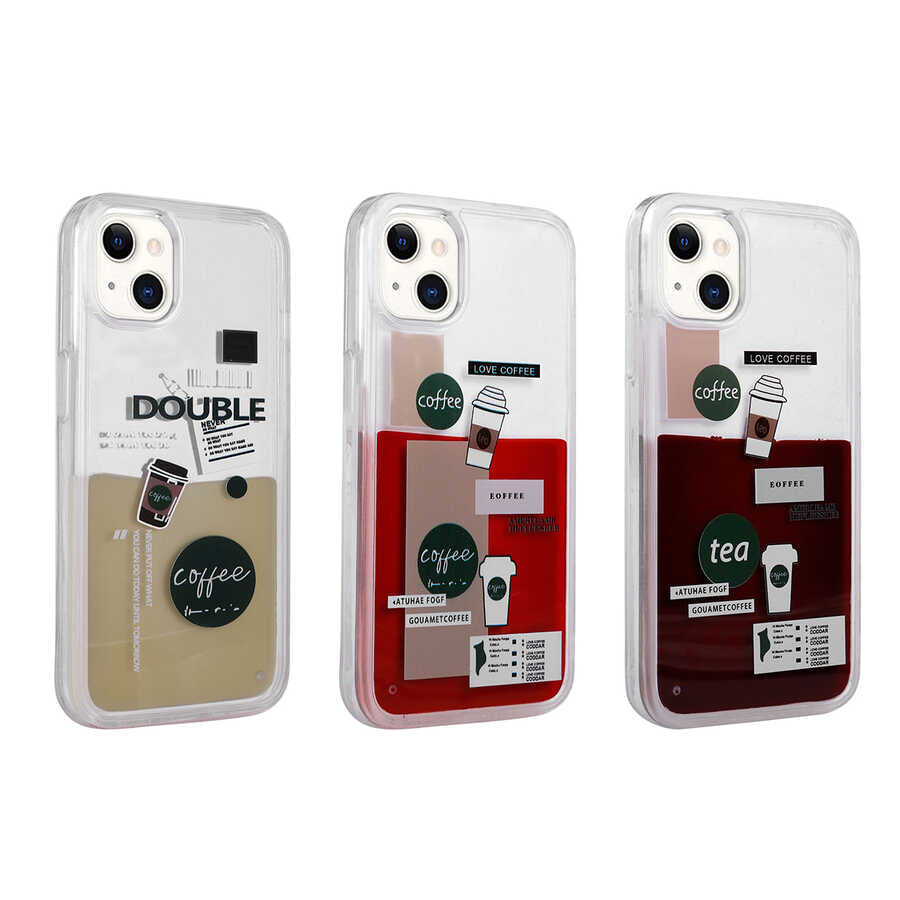 Apple iPhone 13 Kılıf Desenli Sıvılı Zore Drink Silikon Kapak NO1