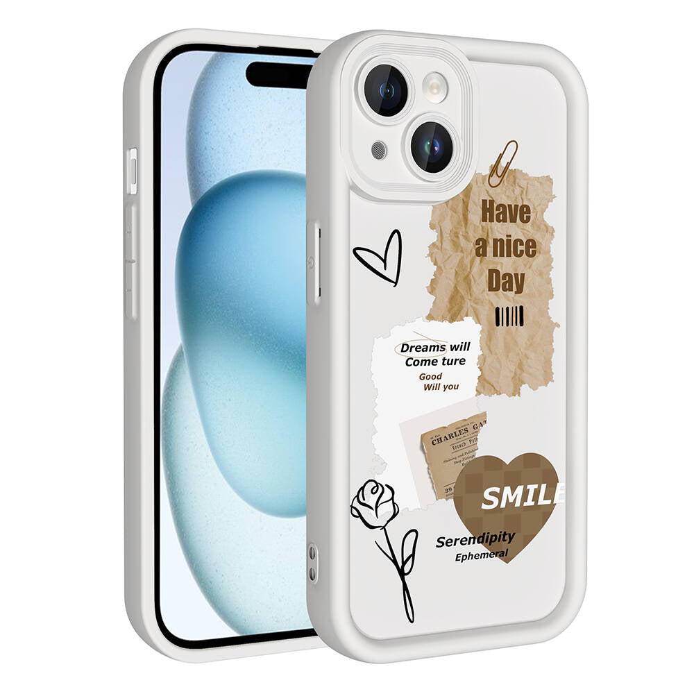 Apple iPhone 13 Kılıf Kamera Korumalı Baskılı Arka Yüzey Zore Klas Kapak Beyaz