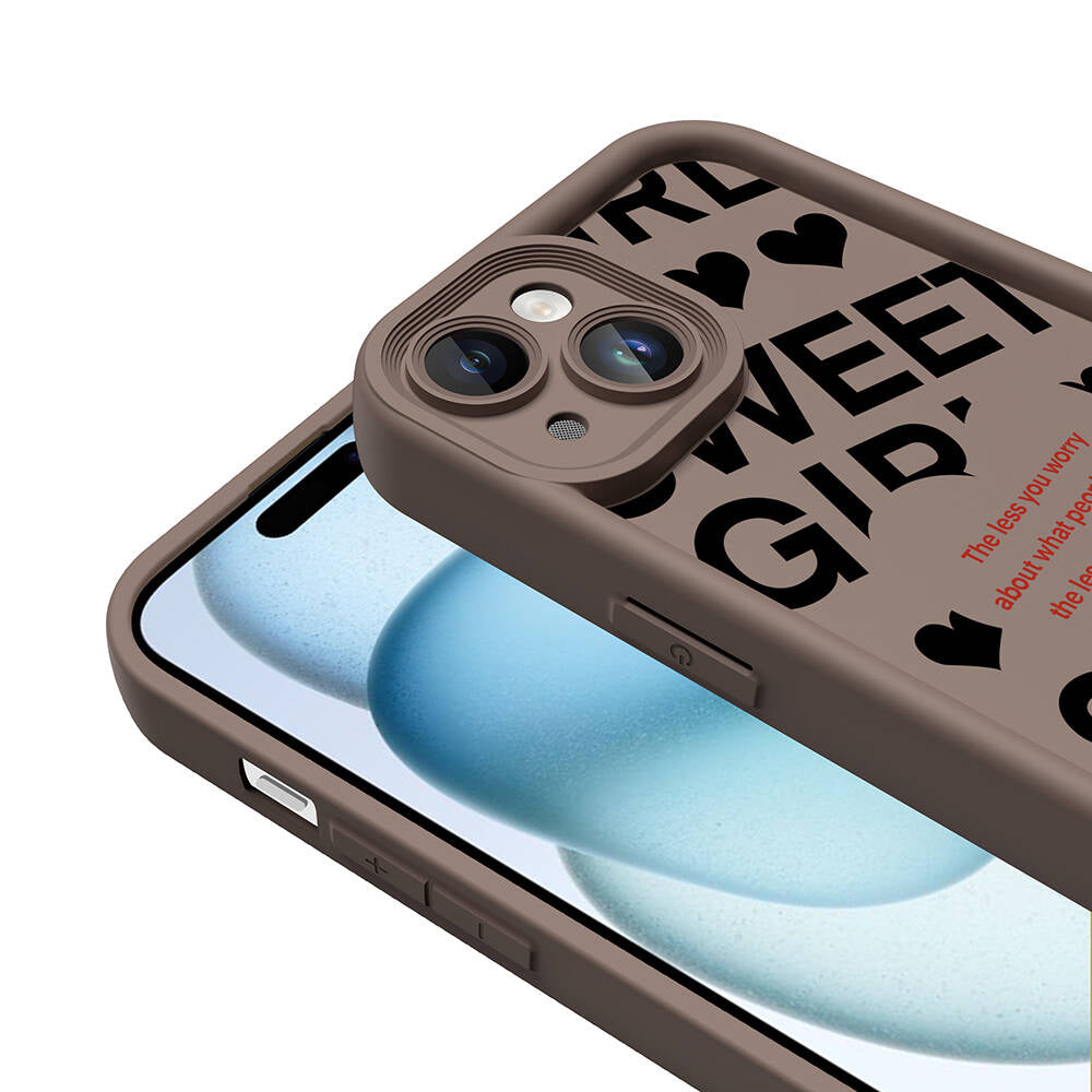 Apple iPhone 13 Kılıf Kamera Korumalı Baskılı Arka Yüzey Zore Klas Kapak Koyu Kahve
