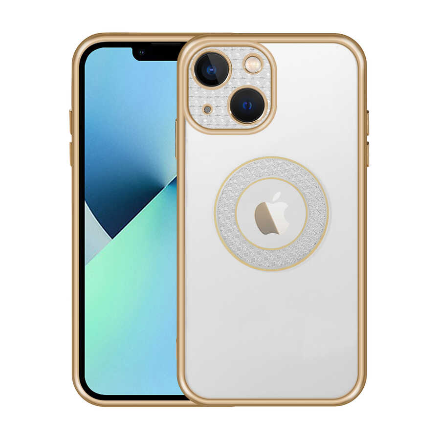 Apple iPhone 13 Kılıf Kamera Korumalı Logo Gösteren Zore Esta Kapak Gold