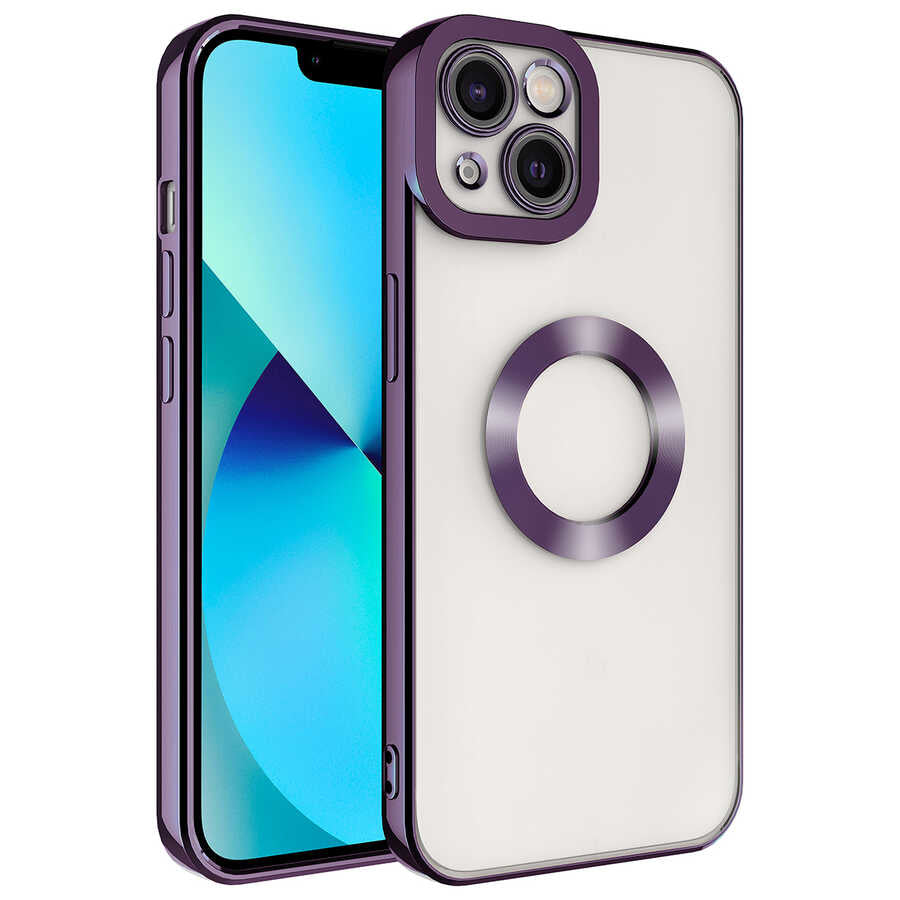 Apple iPhone 13 Kılıf Kamera Korumalı Logo Gösteren Zore Omega Kapak Derin Mor